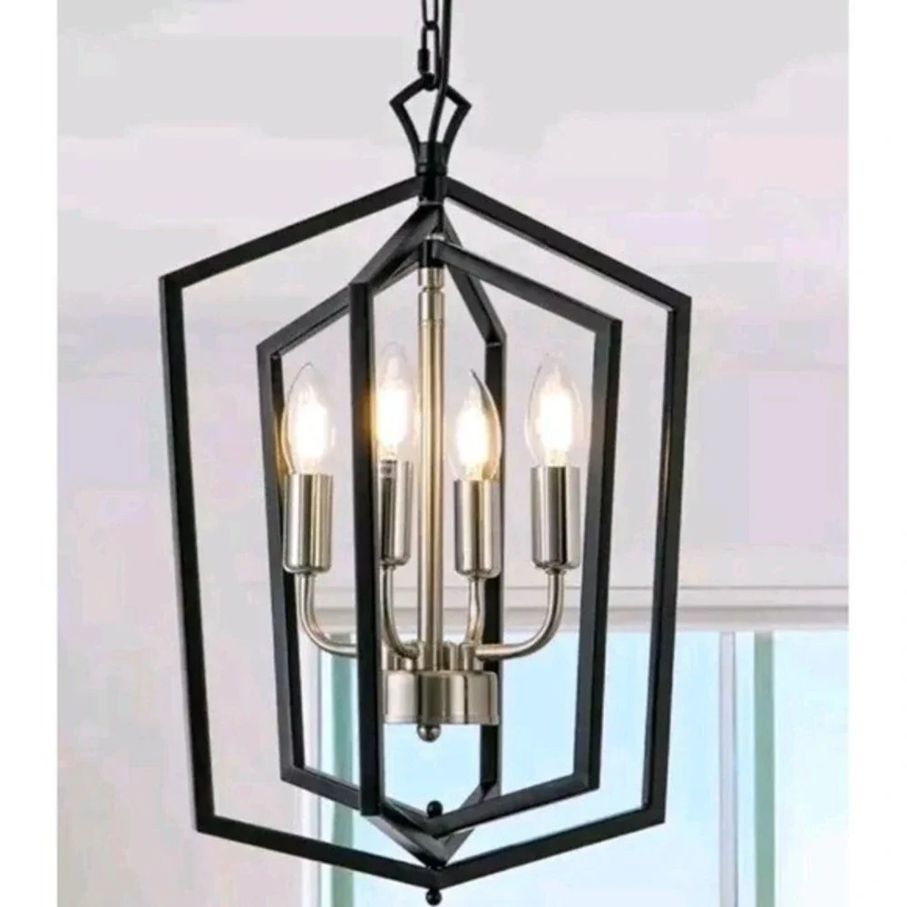 4-Light Black Farmhouse Chandelier Light Fixture‎ Iron Lantern Pendant Light